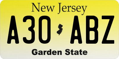 NJ license plate A30ABZ