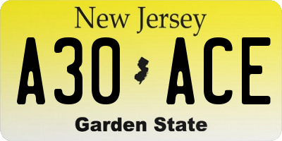 NJ license plate A30ACE