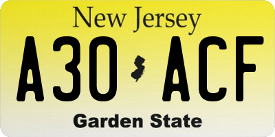 NJ license plate A30ACF