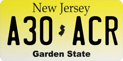 NJ license plate A30ACR