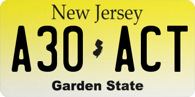 NJ license plate A30ACT