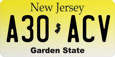NJ license plate A30ACV