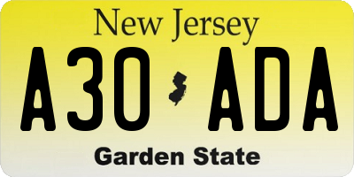 NJ license plate A30ADA