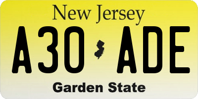 NJ license plate A30ADE