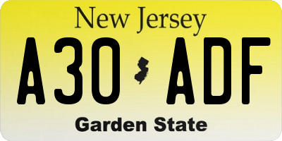 NJ license plate A30ADF