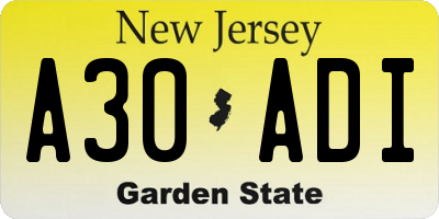 NJ license plate A30ADI