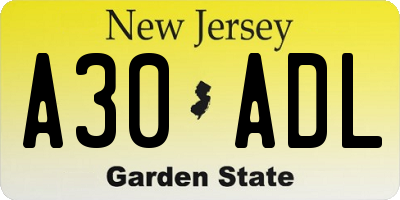 NJ license plate A30ADL