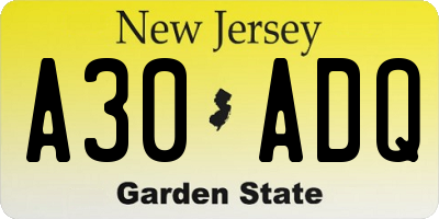 NJ license plate A30ADQ