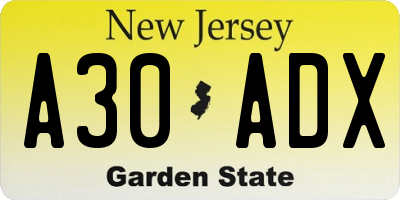 NJ license plate A30ADX