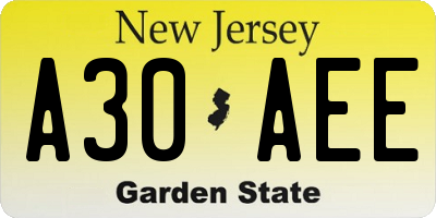 NJ license plate A30AEE