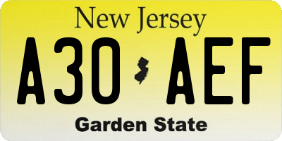 NJ license plate A30AEF