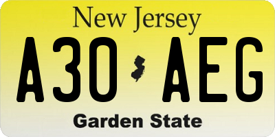 NJ license plate A30AEG
