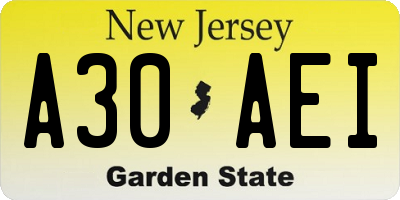 NJ license plate A30AEI