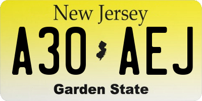NJ license plate A30AEJ