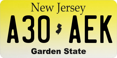 NJ license plate A30AEK