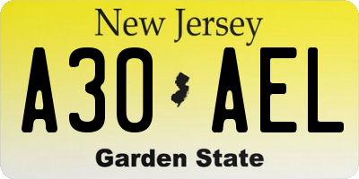 NJ license plate A30AEL
