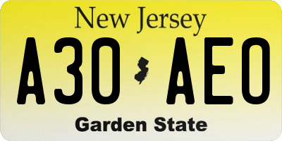 NJ license plate A30AEO