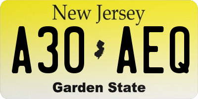 NJ license plate A30AEQ