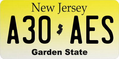 NJ license plate A30AES