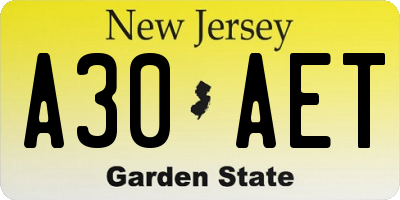 NJ license plate A30AET