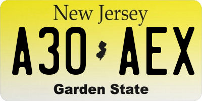 NJ license plate A30AEX