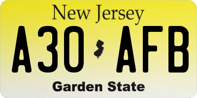 NJ license plate A30AFB