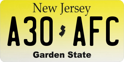 NJ license plate A30AFC