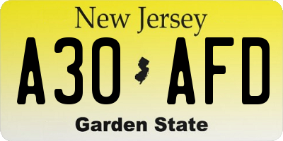 NJ license plate A30AFD
