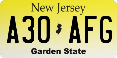NJ license plate A30AFG
