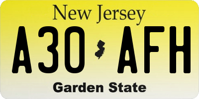 NJ license plate A30AFH