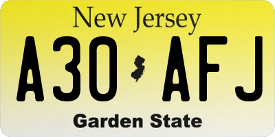 NJ license plate A30AFJ