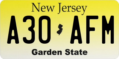 NJ license plate A30AFM