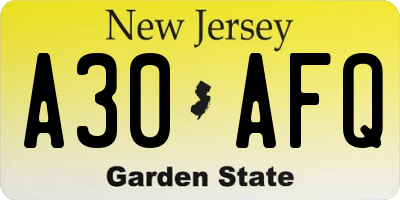 NJ license plate A30AFQ