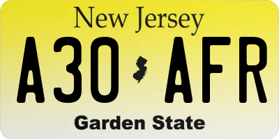 NJ license plate A30AFR