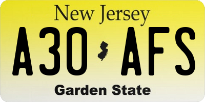 NJ license plate A30AFS