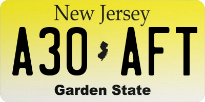 NJ license plate A30AFT