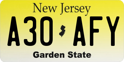 NJ license plate A30AFY