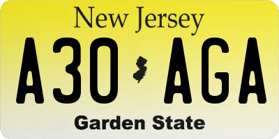 NJ license plate A30AGA
