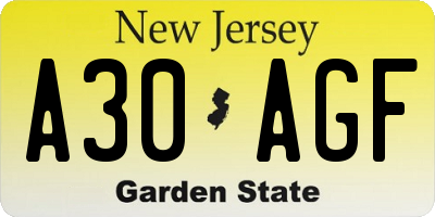 NJ license plate A30AGF