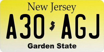 NJ license plate A30AGJ