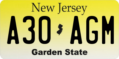 NJ license plate A30AGM
