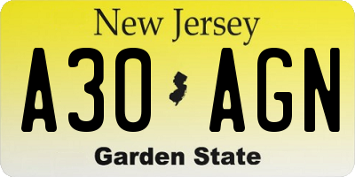 NJ license plate A30AGN