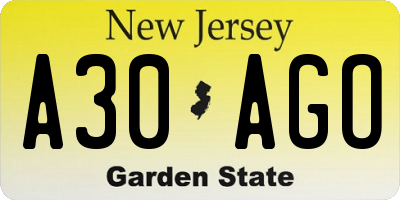 NJ license plate A30AGO