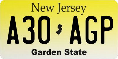 NJ license plate A30AGP
