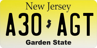 NJ license plate A30AGT