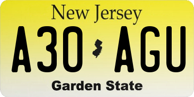 NJ license plate A30AGU