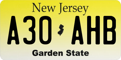 NJ license plate A30AHB