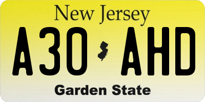 NJ license plate A30AHD