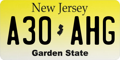 NJ license plate A30AHG
