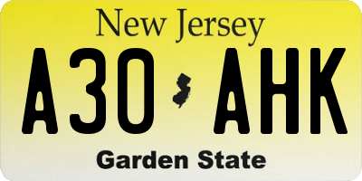 NJ license plate A30AHK